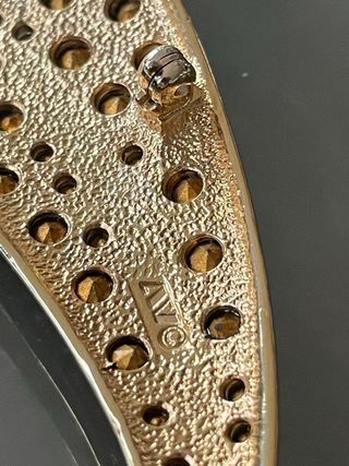 Spilla vintage AV piuma strass oro argento