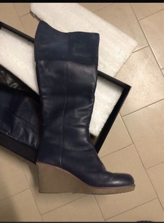 Stivali in pelle blu con zeppa