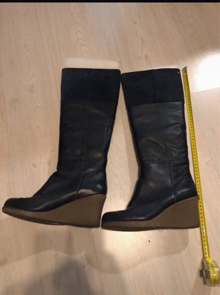 Stivali in pelle blu con zeppa