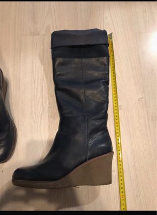 Stivali in pelle blu con zeppa