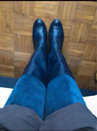 Stivali in pelle blu con zeppa