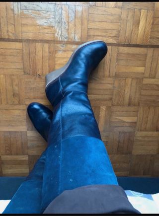 Stivali in pelle blu con zeppa