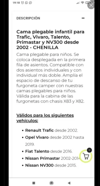 Cama plegable Asiento Delantero Camper