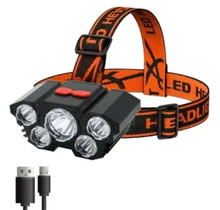Linterna Frontal potente de 5 LED Recargable