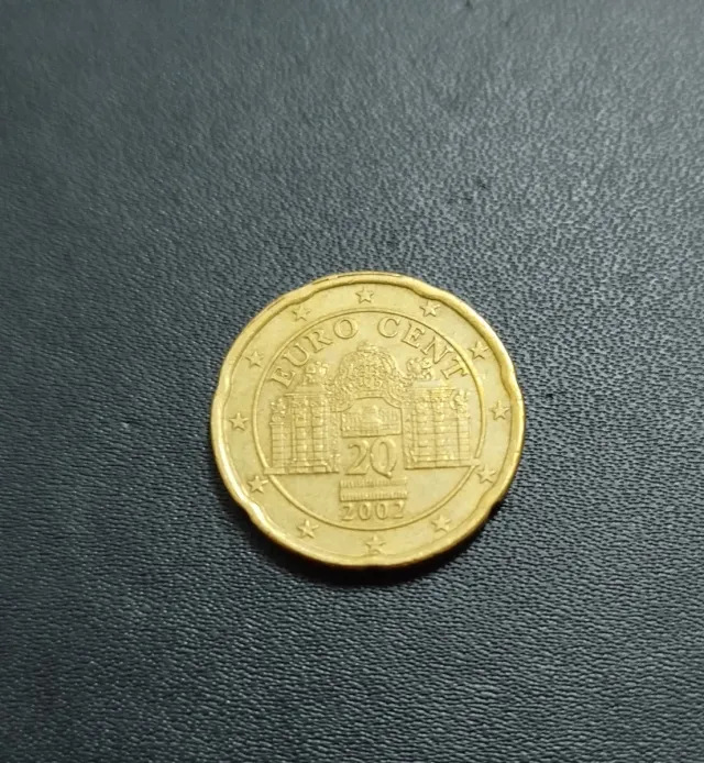 Moneda 20 céntimos Euro Austria 2002 con errores.