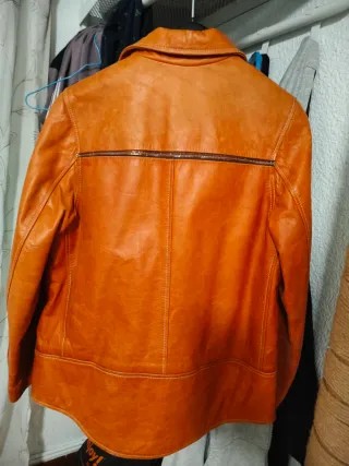 Cazadora de piel mujer naranja