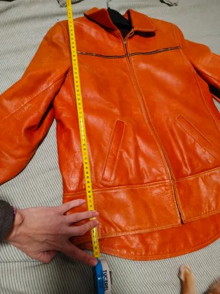 Cazadora de piel mujer naranja