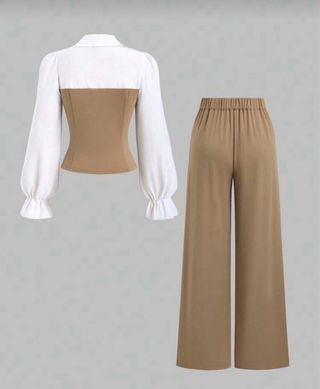 Conjunto Top Blanco y Pantalón Marrón