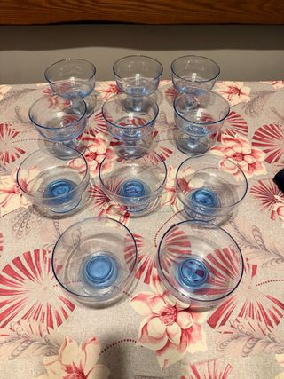 Servizio 11 coppe dessert blu trasparenti