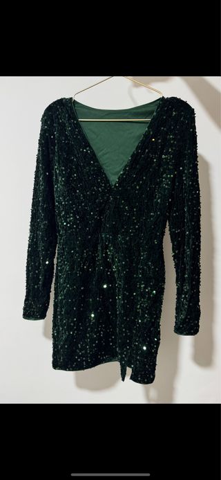Vestido lentejuelas verde manga larga