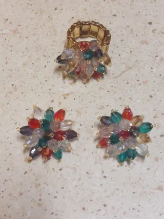 Conjunto Anillo y Pendientes Multicolor
