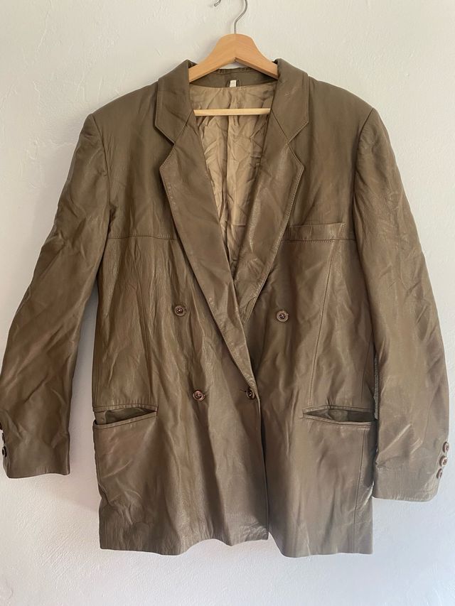 Blazer de piel vintage mujer marrón