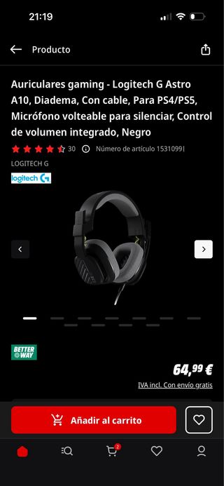 Auriculares Gaming Logitech Astro A10 SIN ABRIR