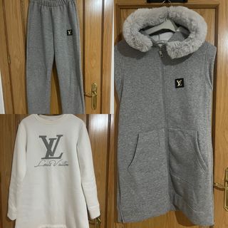 Conjunto chándal LV gris y blanco.
