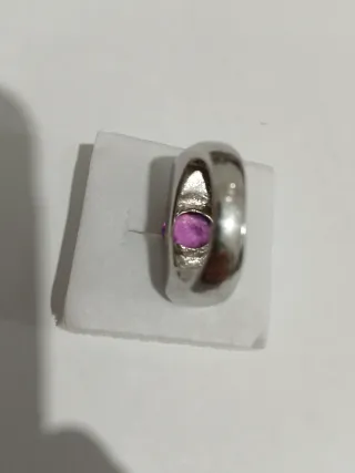 Anel Prata Portuguesa Pedra Lilás com contrastes