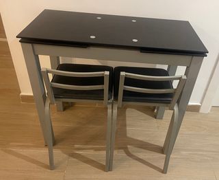 Mesa Cocina extensible Cristal Negro y 2 Sillas