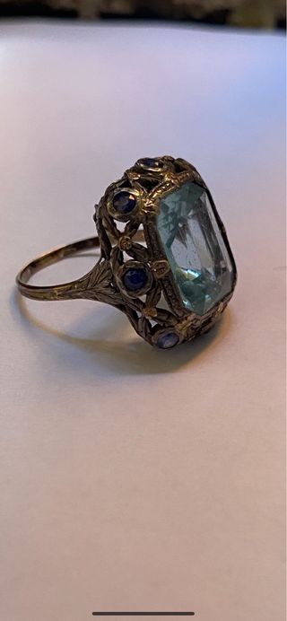 Anello primi '900 acquamarina e zaffiri