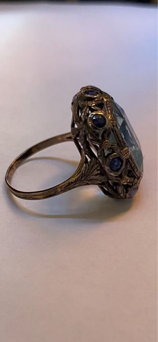 Anello primi '900 acquamarina e zaffiri
