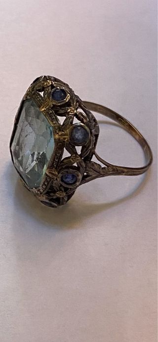 Anello primi '900 acquamarina e zaffiri