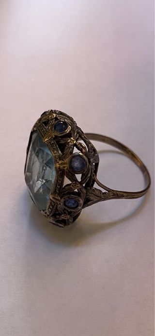 Anello primi '900 acquamarina e zaffiri