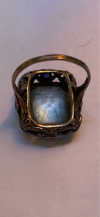 Anello primi '900 acquamarina e zaffiri