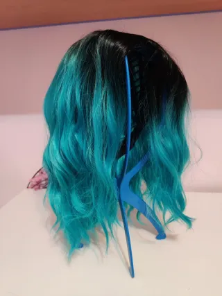 Peluca Melena Ombré Negro a Turquesa Sin Flequillo