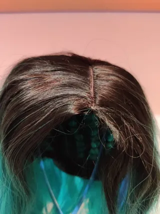 Peluca Melena Ombré Negro a Turquesa Sin Flequillo