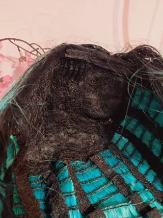 Peluca Melena Ombré Negro a Turquesa Sin Flequillo