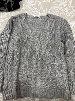 Jersey Mango trenzado gris