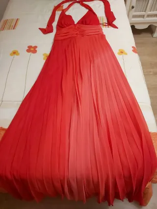 Vestido de fiesta largo rojo y naranja