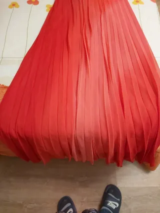 Vestido de fiesta largo rojo y naranja