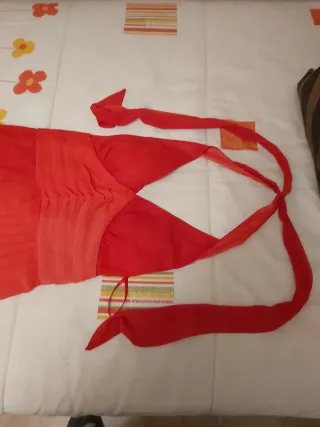 Vestido de fiesta largo rojo y naranja