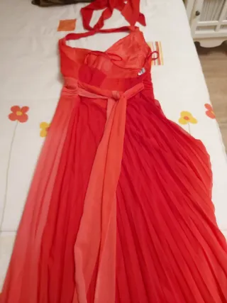Vestido de fiesta largo rojo y naranja