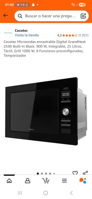 Microondas Cecotec Grill Negro