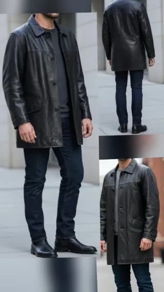 Chaquetón de Piel Genuina Negro