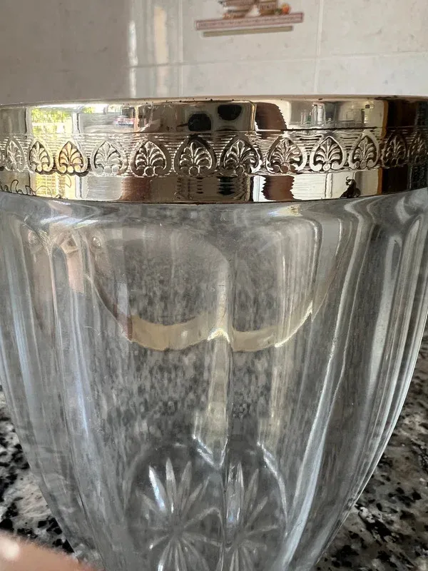 Cubetera de hielo vintage cristal tallado y metal