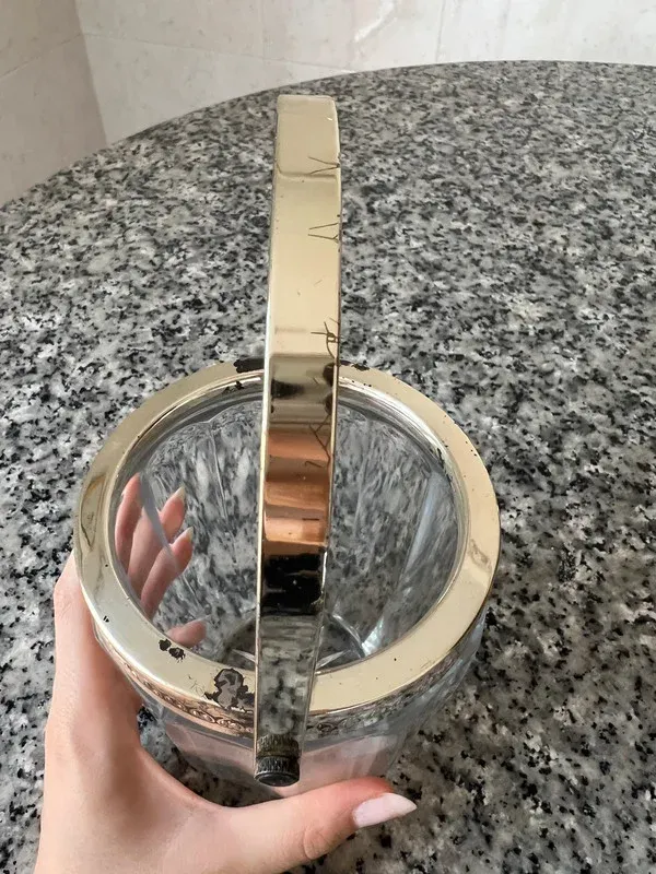 Cubetera de hielo vintage cristal tallado y metal