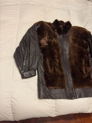 Chaqueta Bomber Piel y Peluche Marrón 90s