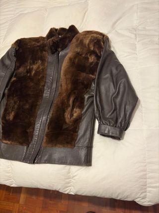 Chaqueta Bomber Piel y Peluche Marrón 90s