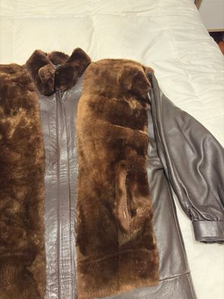 Chaqueta Bomber Piel y Peluche Marrón 90s