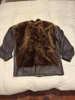 Chaqueta Bomber Piel y Peluche Marrón 90s
