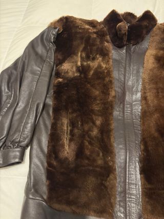 Chaqueta Bomber Piel y Peluche Marrón 90s