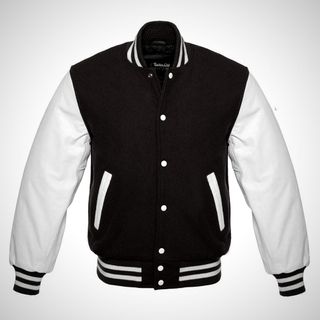 Chaqueta Varsity Lana y Cuero Negra/Blanca