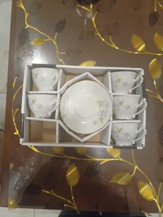 Set 5 Tazze Caffè Porcellana Fiori Azzurri