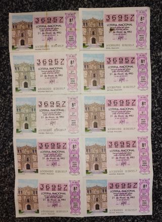 Set di 10 biglietti della Lotería Nacional del 21 maggio 1983