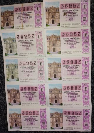 Set di 10 biglietti della Lotería Nacional del 21 maggio 1983