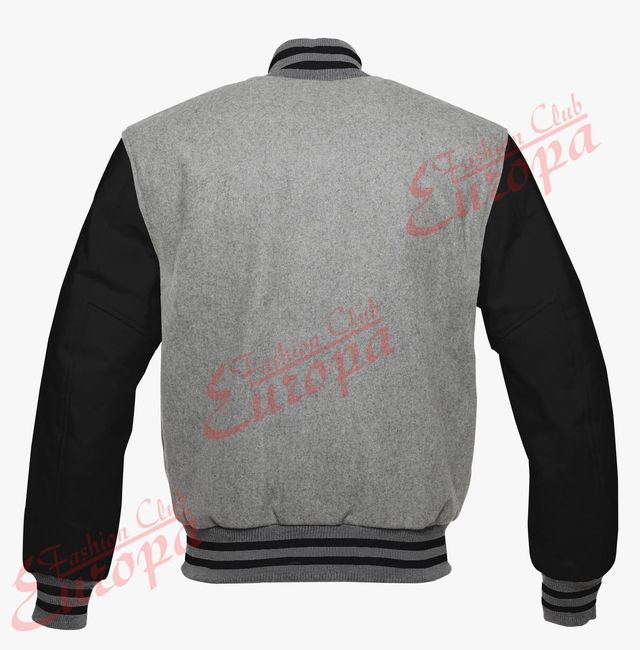Chaqueta Varsity Lana y Cuero Negra/Gris