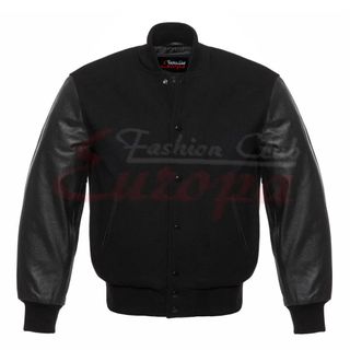 Chaqueta Varsity Lana y Mangas Cuero Negra