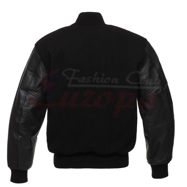 Chaqueta Varsity Lana y Mangas Cuero Negra