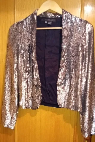 Chaqueta Zara Lentejuelas Plateadas Talla S-M